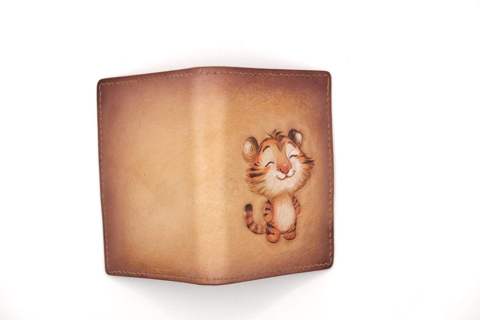 Mini Leather Wallet with Hand-Carved Tiger Cub – Handmade Leather Wallet, Cute Tiger Gift - Image 3