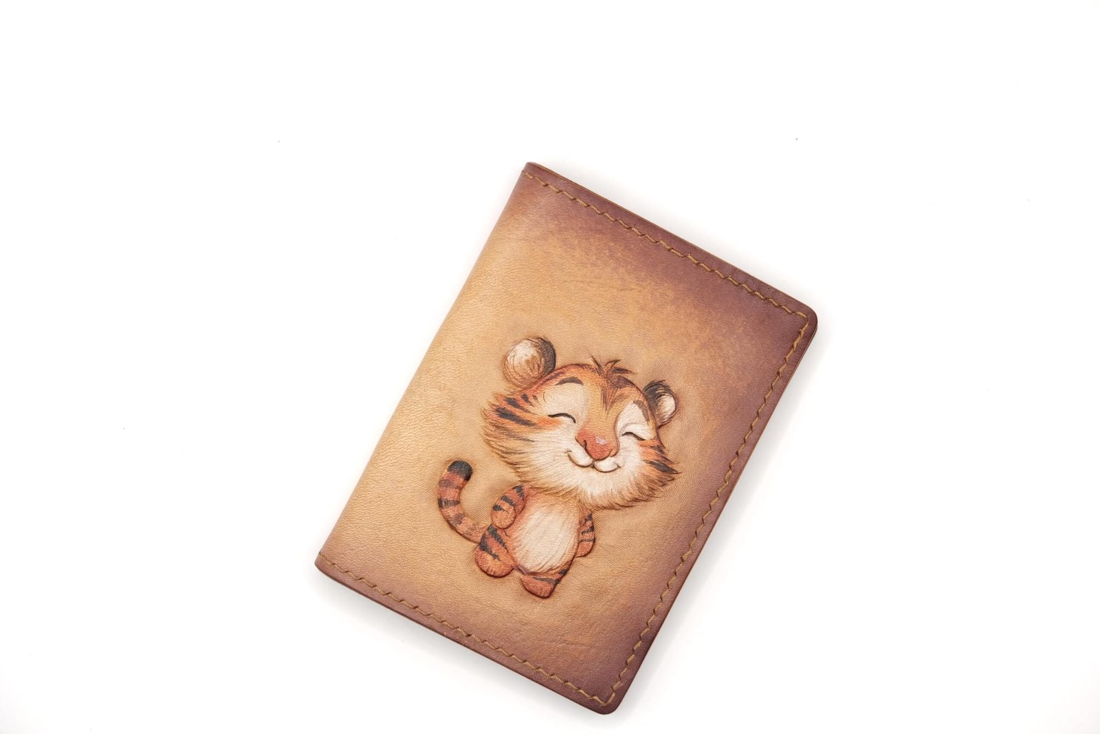 Mini Leather Wallet with Hand-Carved Tiger Cub – Handmade Leather Wallet, Cute Tiger Gift - Image 8
