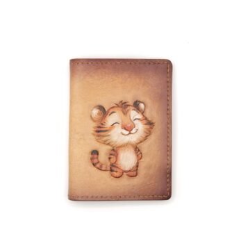 Mini Leather Wallet with Hand-Carved Tiger Cub – Handmade Leather Wallet, Cute Tiger Gift