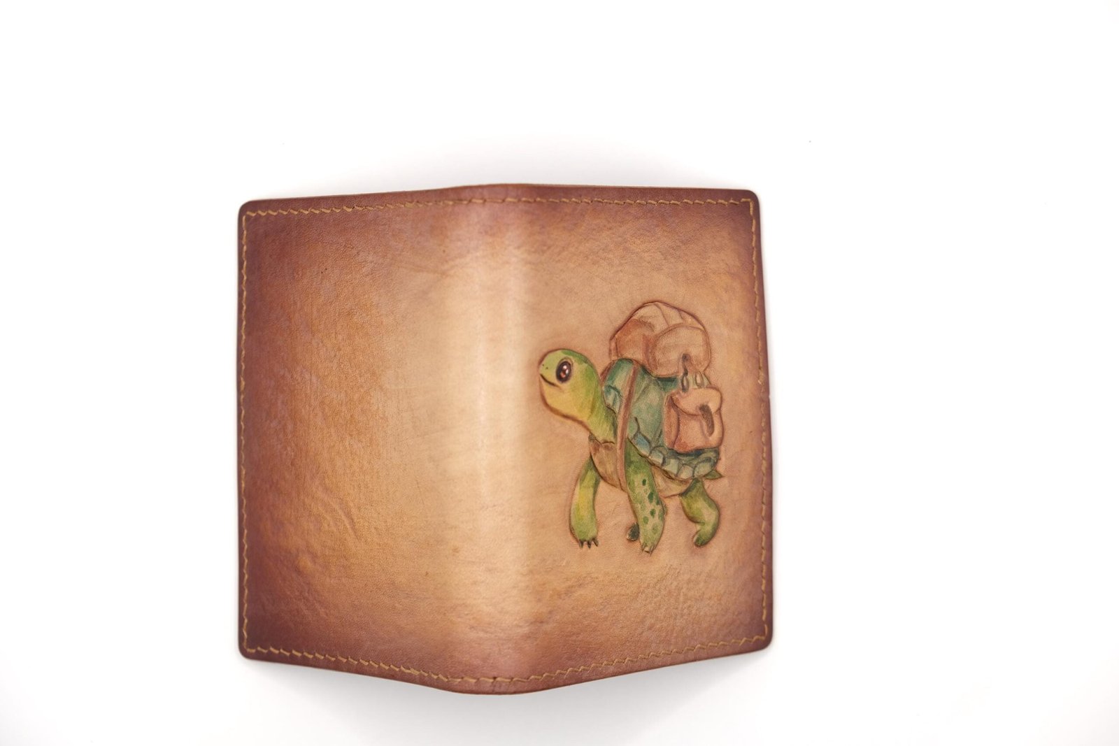 Mini Leather Wallet with Hand-Carved Turtle Traveler – Unique Handmade Gift, Unique Turtle Gift - Image 5