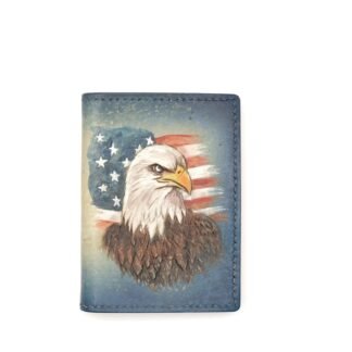 Mini Leather Wallet with Hand-Carved Eagle – Handmade Leather Wallet, USA Gift for Him