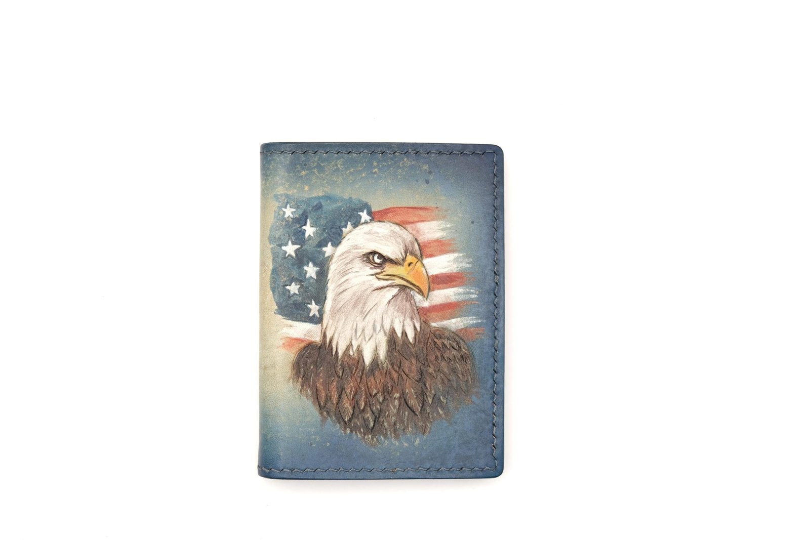 Mini Leather Wallet with Hand-Carved Eagle – Handmade Leather Wallet, USA Gift for Him
