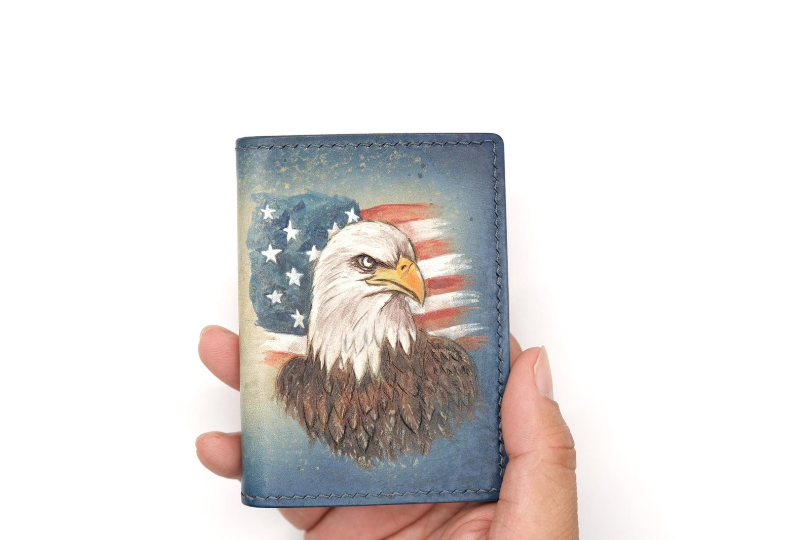 Mini Leather Wallet with Hand-Carved Eagle – Handmade Leather Wallet, USA Gift for Him - Image 5