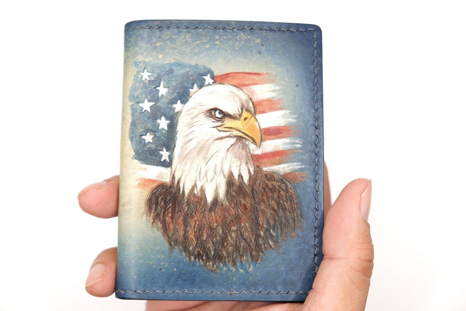Mini Leather Wallet with Hand-Carved Eagle – Handmade Leather Wallet, USA Gift for Him - Image 2