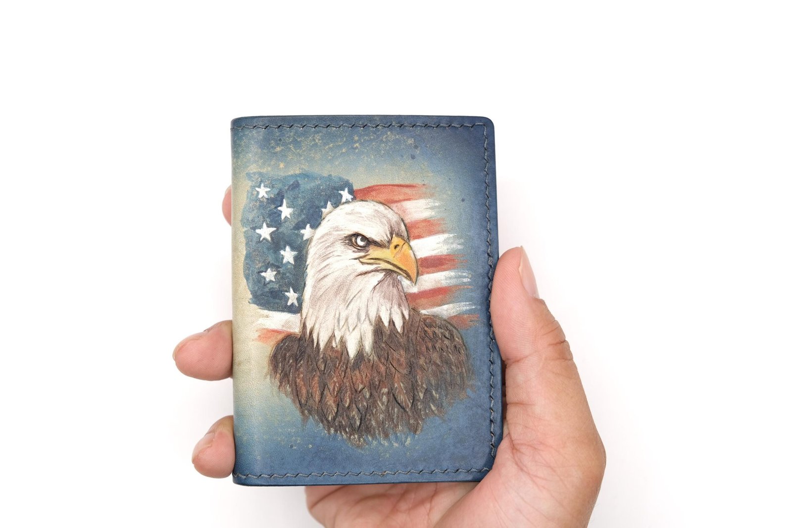 Mini Leather Wallet with Hand-Carved Eagle – Handmade Leather Wallet, USA Gift for Him - Image 7
