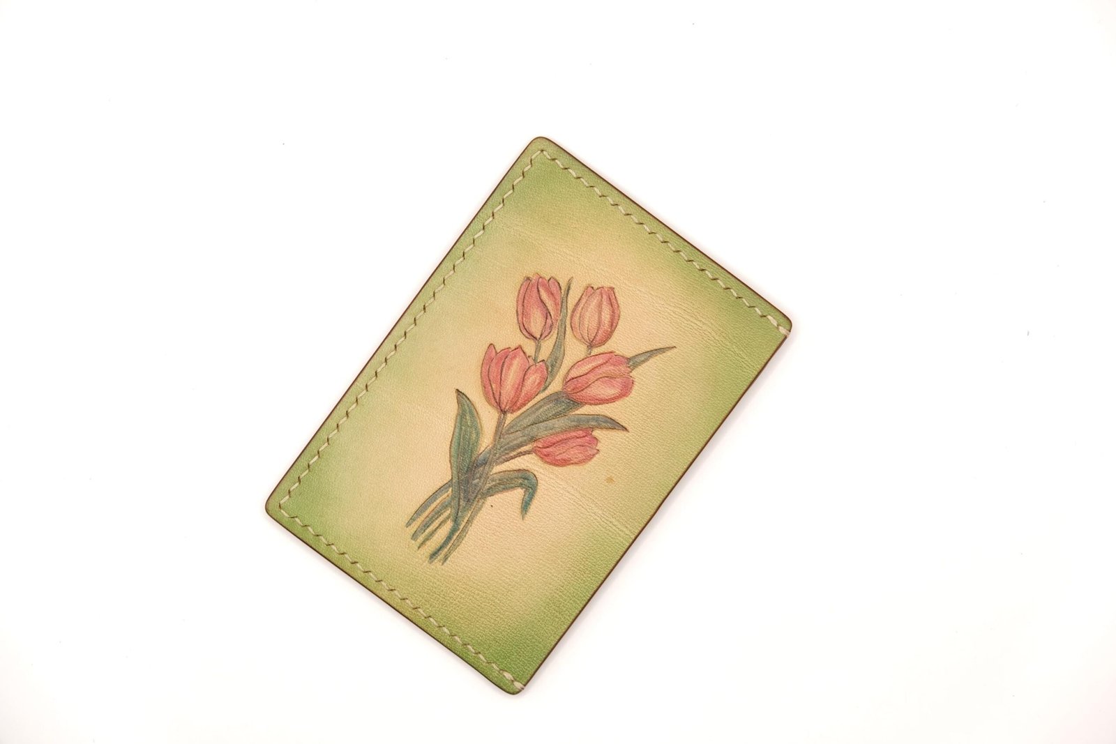 Leather Card Holder with Hand-Carved Tulips – Handmade Floral Wallet, Leather Gift for Her - Image 6