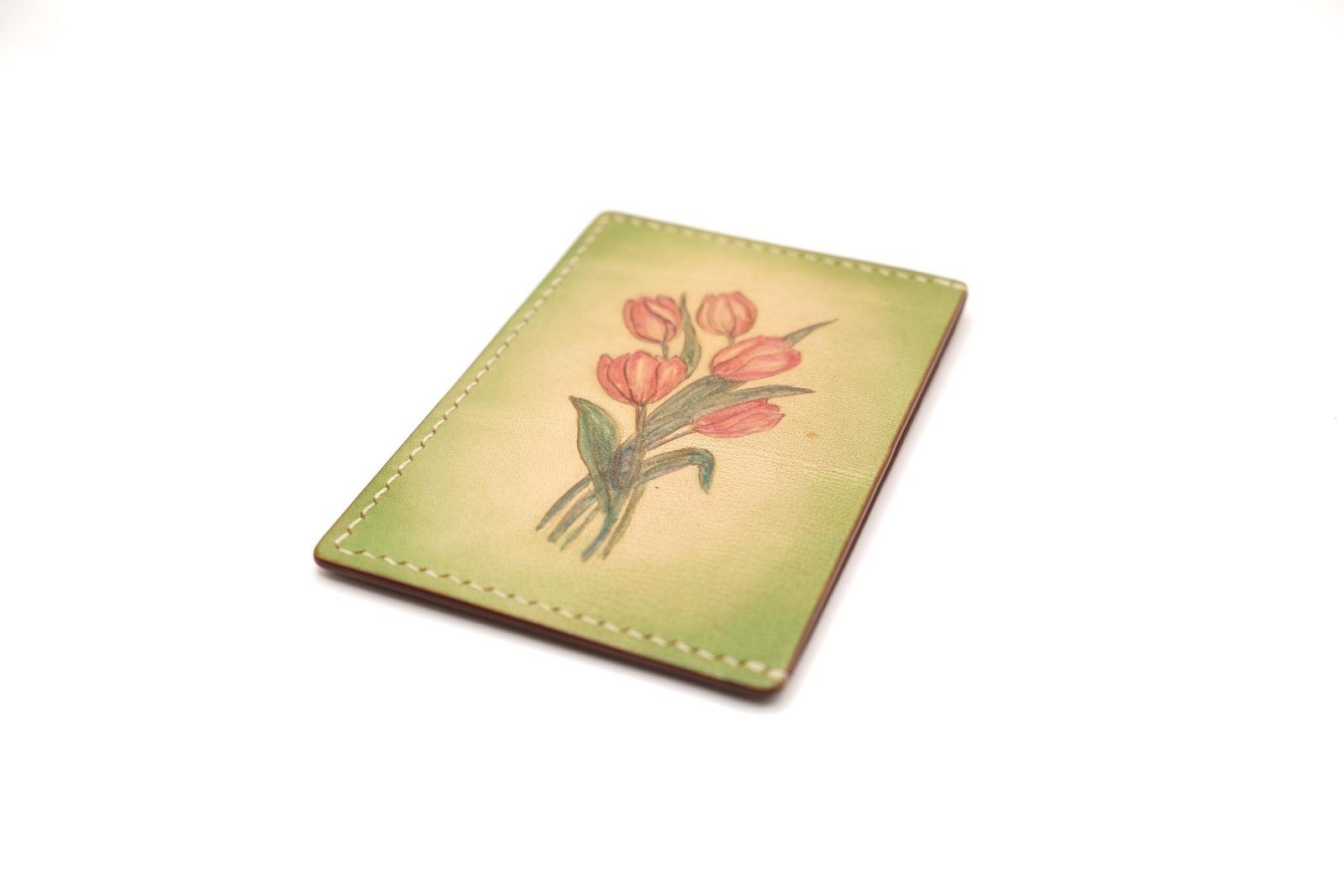 Leather Card Holder with Hand-Carved Tulips – Handmade Floral Wallet, Leather Gift for Her - Image 7