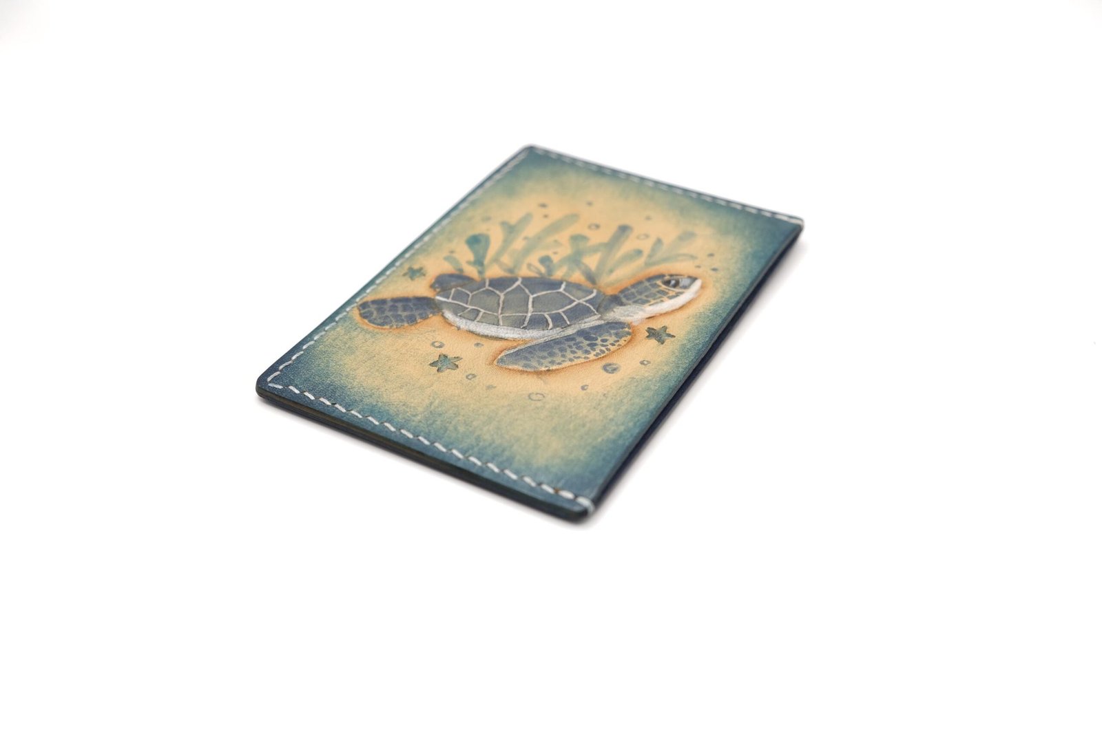 Leather Card Holder with Hand-Carved Sea Turtle – Handmade Slim Wallet, Marine Life Card Wallet - Image 6