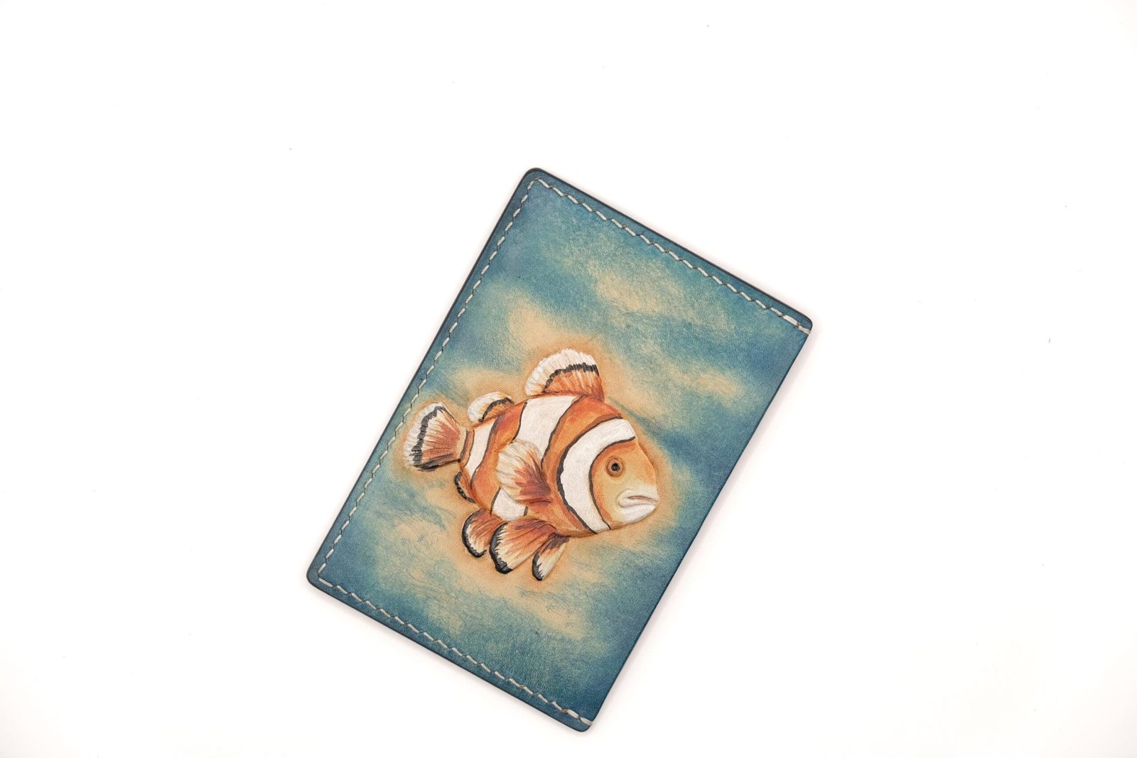 Leather Card Holder with Hand-Carved Clownfish – Ocean Art Leather Wallet, Gift for Him or Her - Image 6