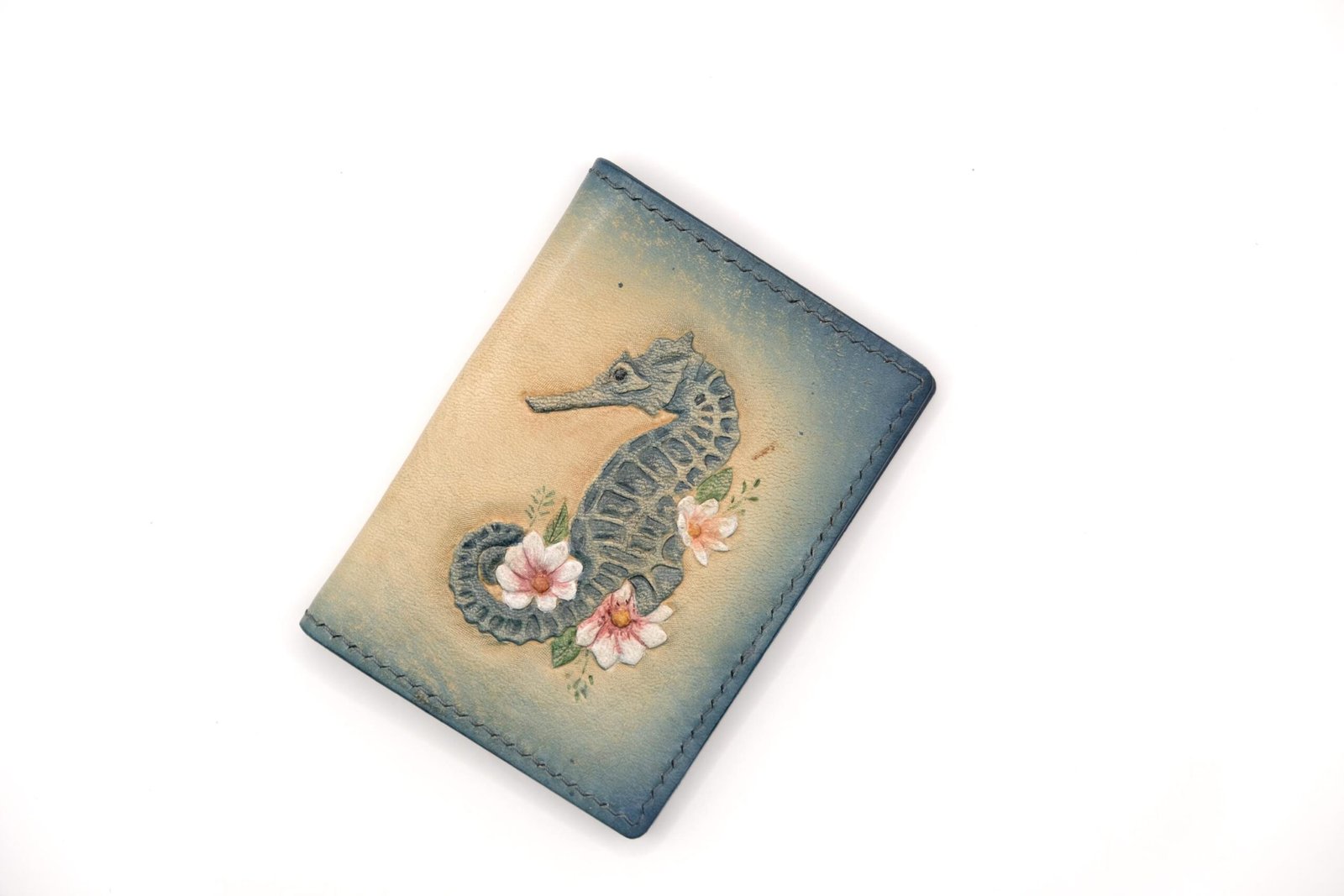 Alohaleather Hand-Carved Leather Wallet – Floral Seahorse Mini Card Wallet - Image 3