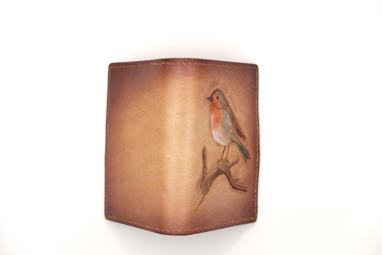 Robin on Branch Hand-carved Mini Card Wallet - Image 6