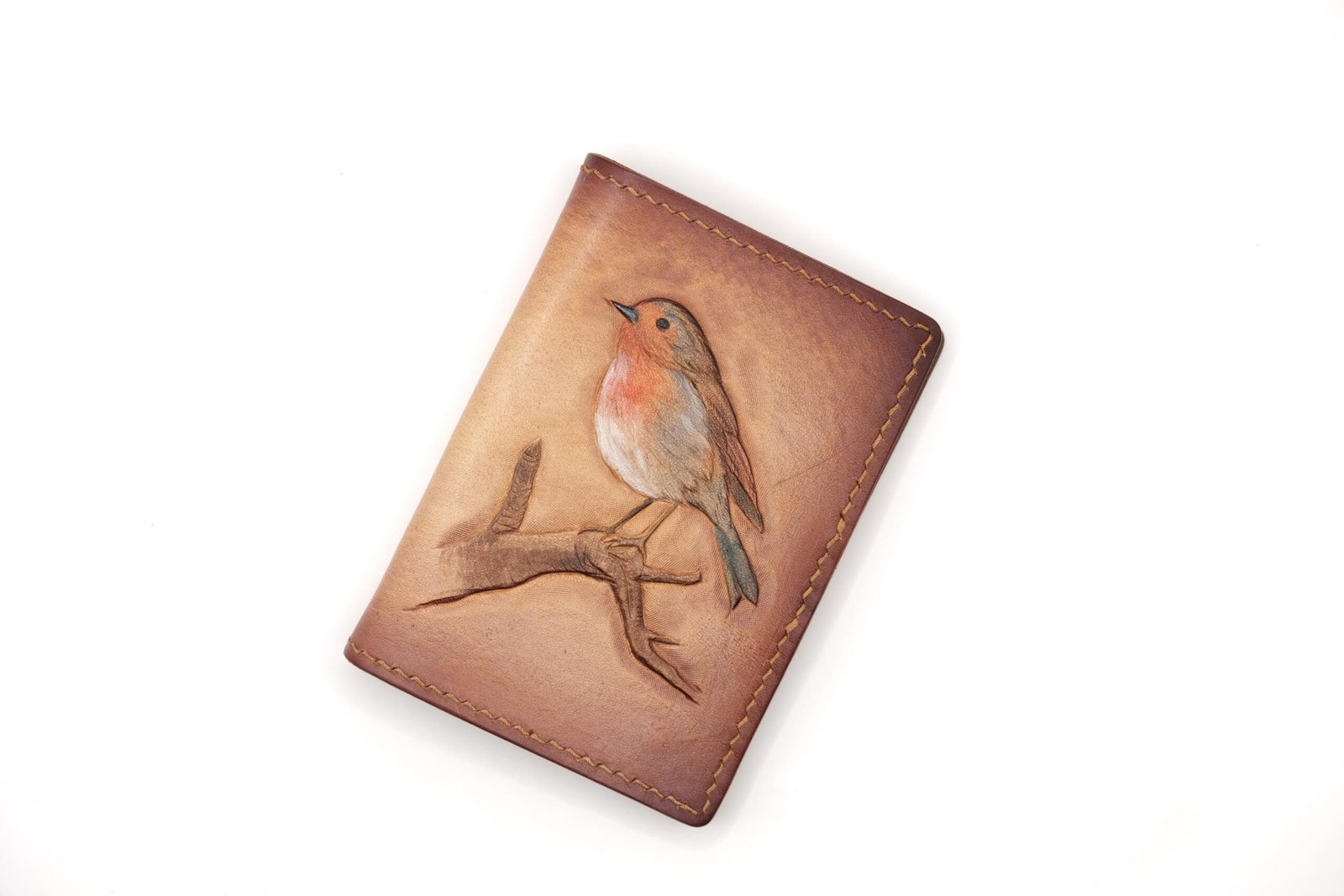 Robin on Branch Hand-carved Mini Card Wallet - Image 5