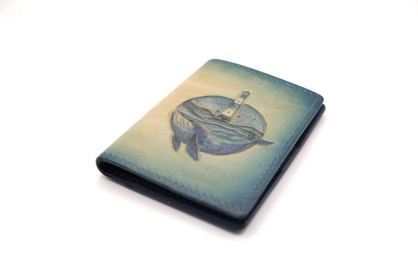 Alohaleather Hand-Carved Leather Wallet – Whale Lighthouse Mini Card Wallet - Image 2
