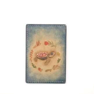 Leather Card Holder with Hand-Carved Baby Sea Turtle – Cute Honu Wallet, Hawaii Ocean Art, Minimalist Wallet
