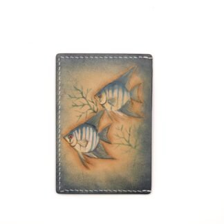 Hand-Carved Leather Card Holder with Twin Fish – Marine Gift for Him or Her