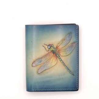 Vertical Bifold Leather Wallet with Hand-Carved Dragonfly – Handmade & Unique Leather Wallet for Her