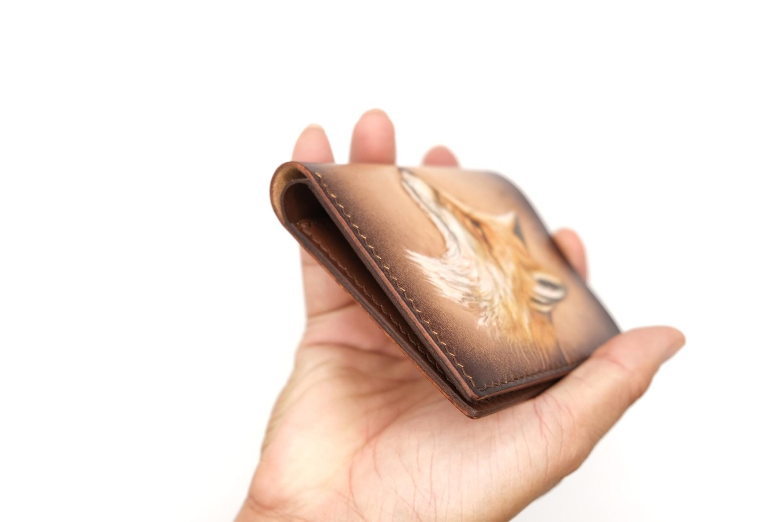 Vertical Bifold Leather Wallet with Hand-Carved Fox – Fox Art Wallet for Him or Her - Image 2