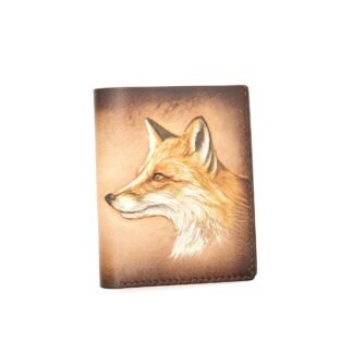Vertical Bifold Leather Wallet with Hand-Carved Fox – Fox Art Wallet for Him or Her