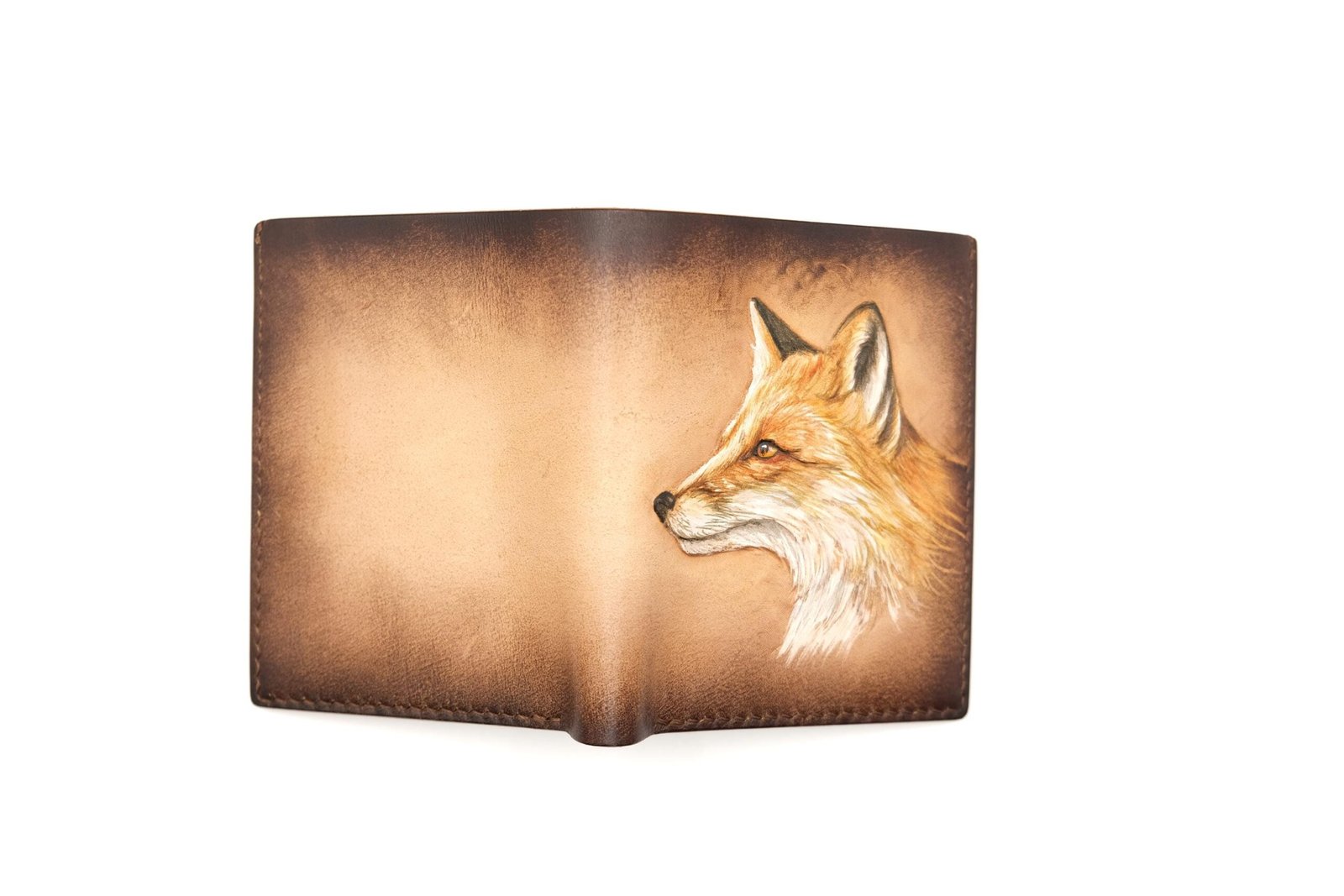 Vertical Bifold Leather Wallet with Hand-Carved Fox – Fox Art Wallet for Him or Her - Image 8