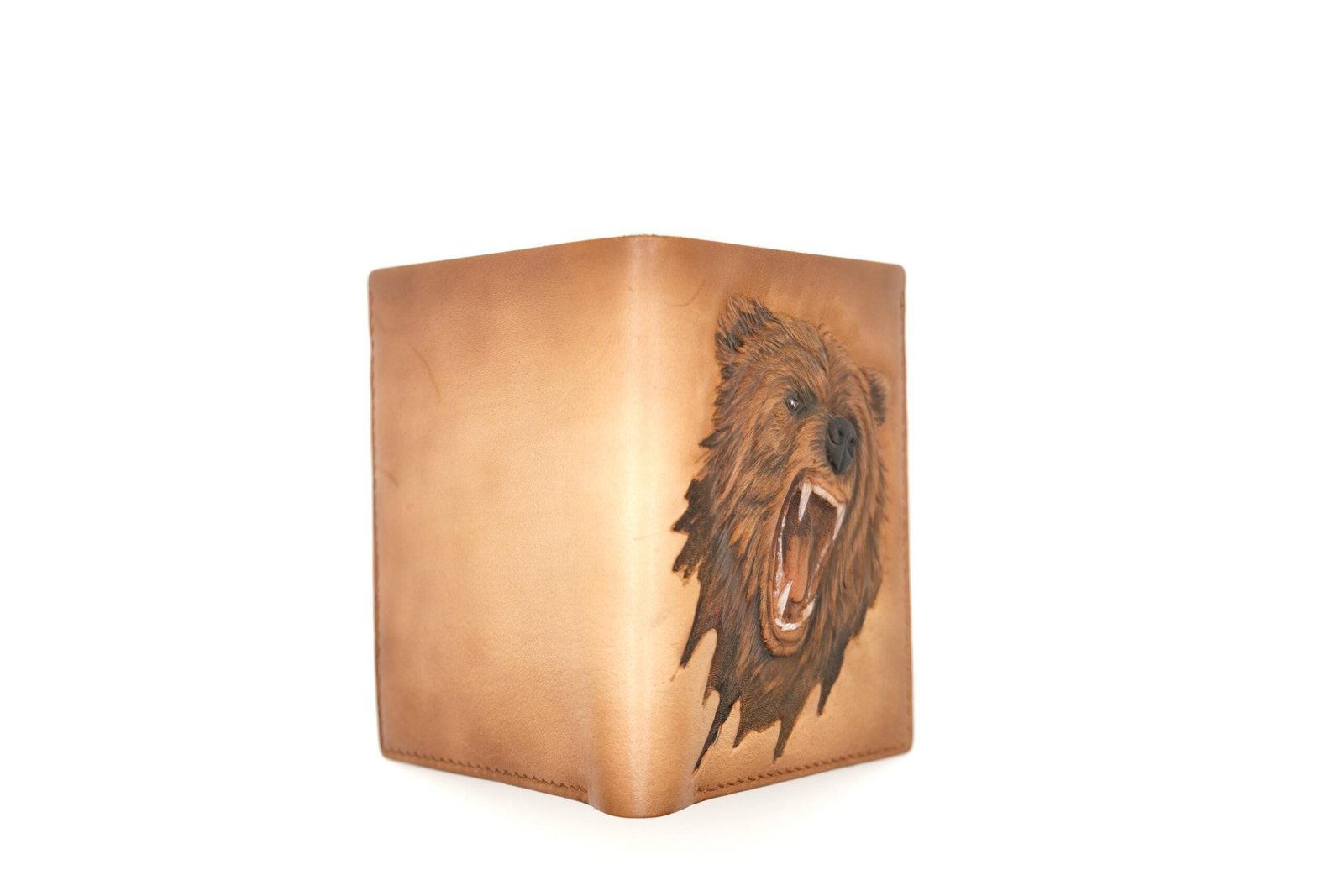 Vertical Bifold Leather Wallet with Hand-Carved Grizzly Bear – Handmade Bear Wallet, Wild Animal Gift for Him - Image 6