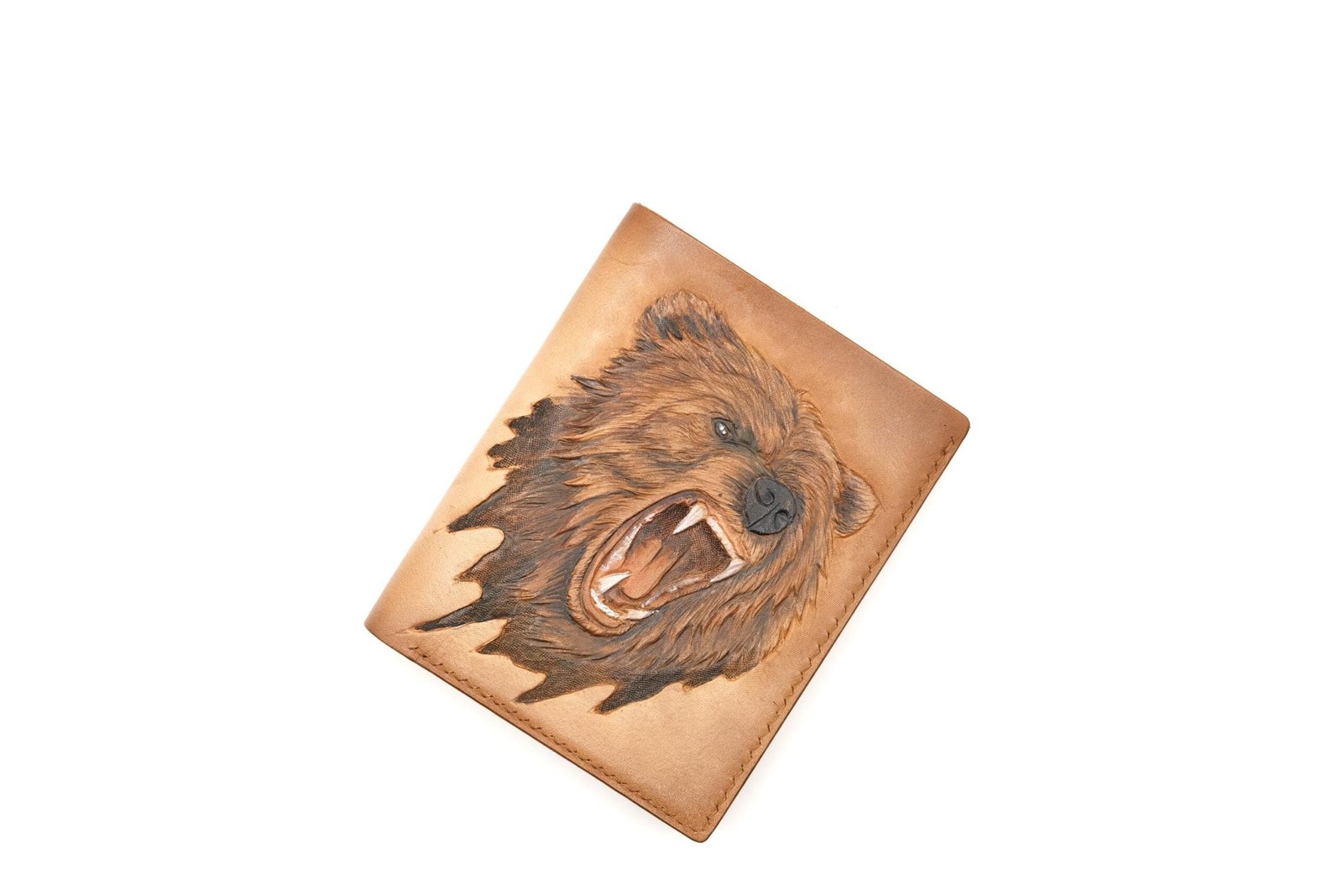 Vertical Bifold Leather Wallet with Hand-Carved Grizzly Bear – Handmade Bear Wallet, Wild Animal Gift for Him - Image 2