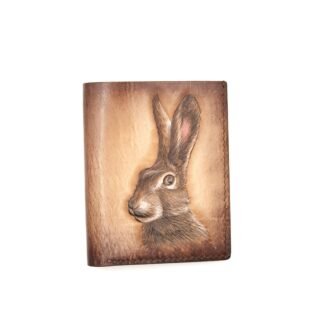 Vertical Bifold Leather Wallet with Hand-Carved Rabbit – Bunny Wallet, Gift for Him or Her