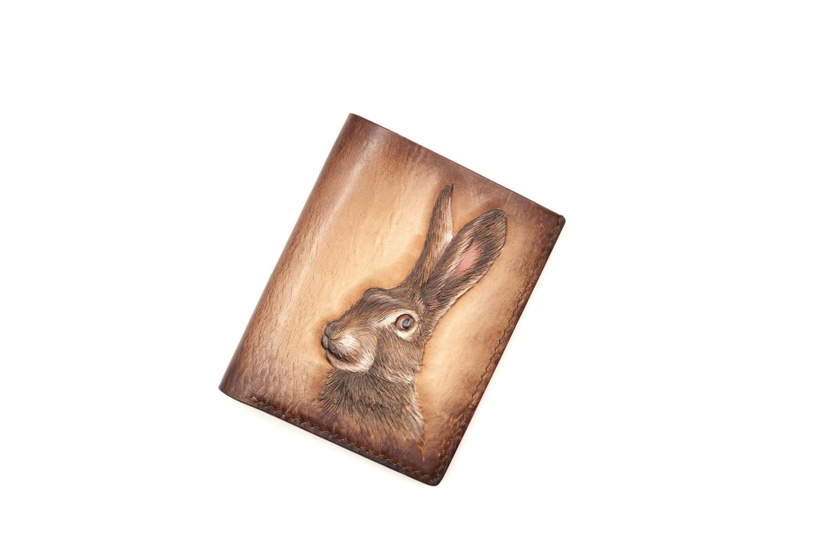 Vertical Bifold Leather Wallet with Hand-Carved Rabbit – Bunny Wallet, Gift for Him or Her - Image 3