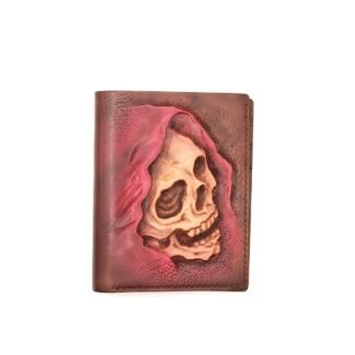 Vertical Bifold Leather Wallet with Grim Reaper Skull – Gothic Wallet – Gift for Him – Skull Art Wallet