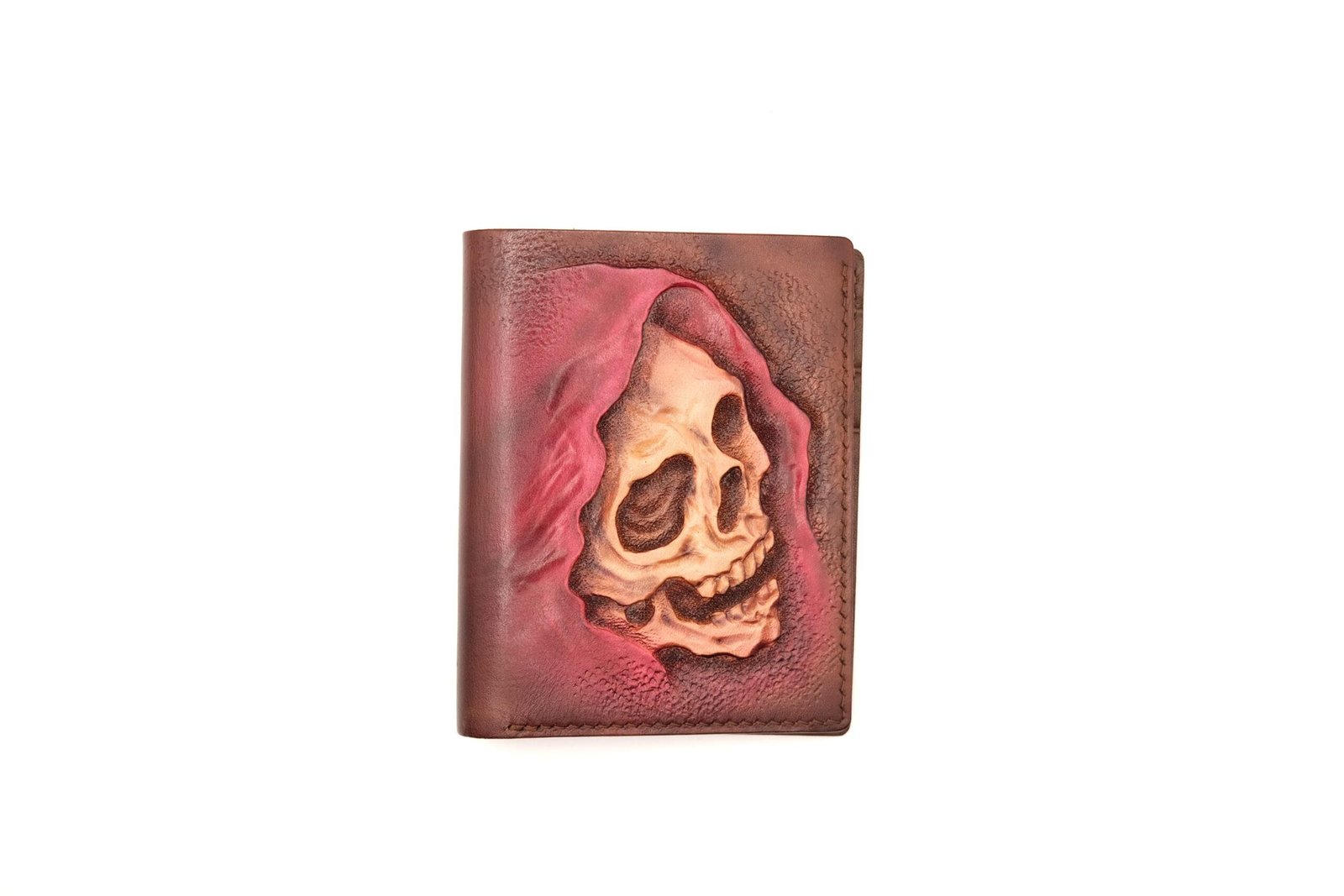 Vertical Bifold Leather Wallet with Grim Reaper Skull – Gothic Wallet – Gift for Him – Skull Art Wallet