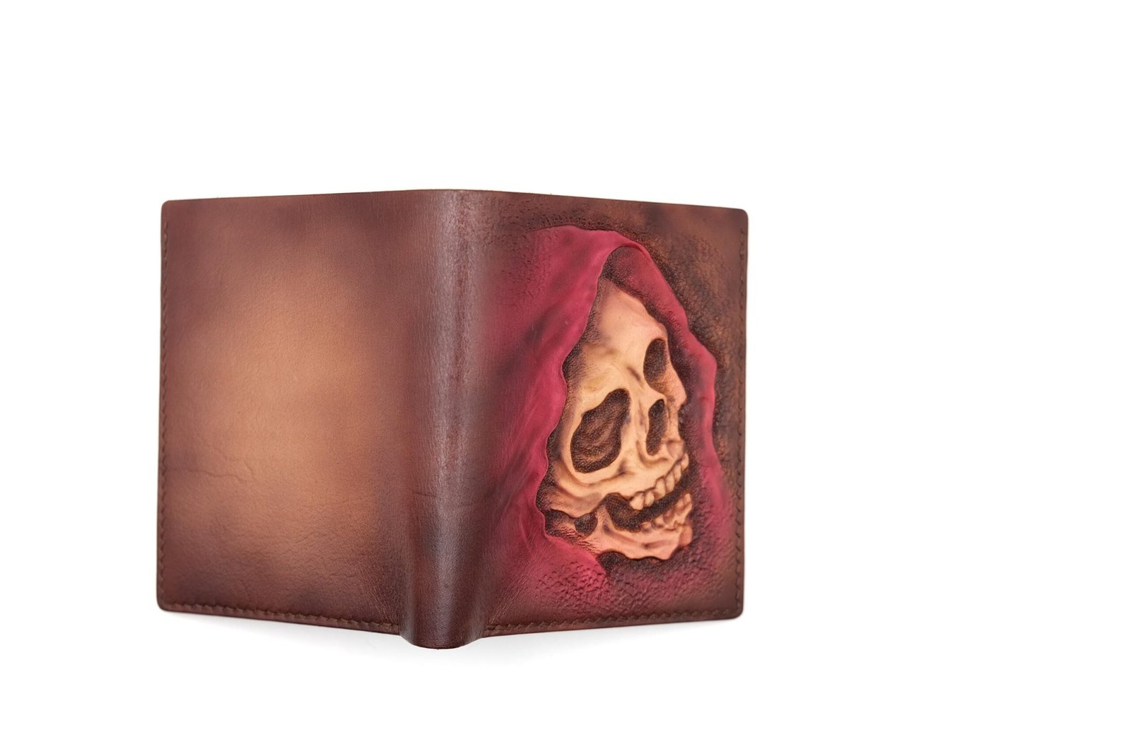 Vertical Bifold Leather Wallet with Grim Reaper Skull – Gothic Wallet – Gift for Him – Skull Art Wallet - Image 7