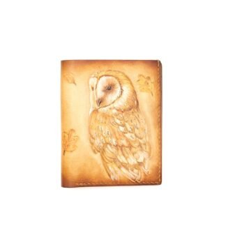 Tall Bifold Leather Wallet with Hand-Carved Barn Owl – Owl Art Wallet, Wildlife Gift, Gift for Her