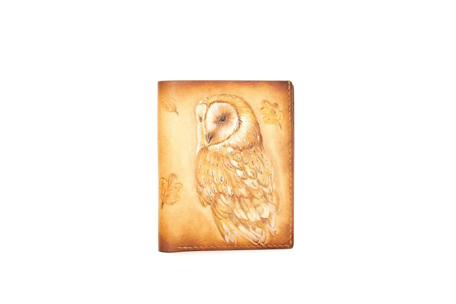 Tall Bifold Leather Wallet with Hand-Carved Barn Owl – Owl Art Wallet, Wildlife Gift, Gift for Her