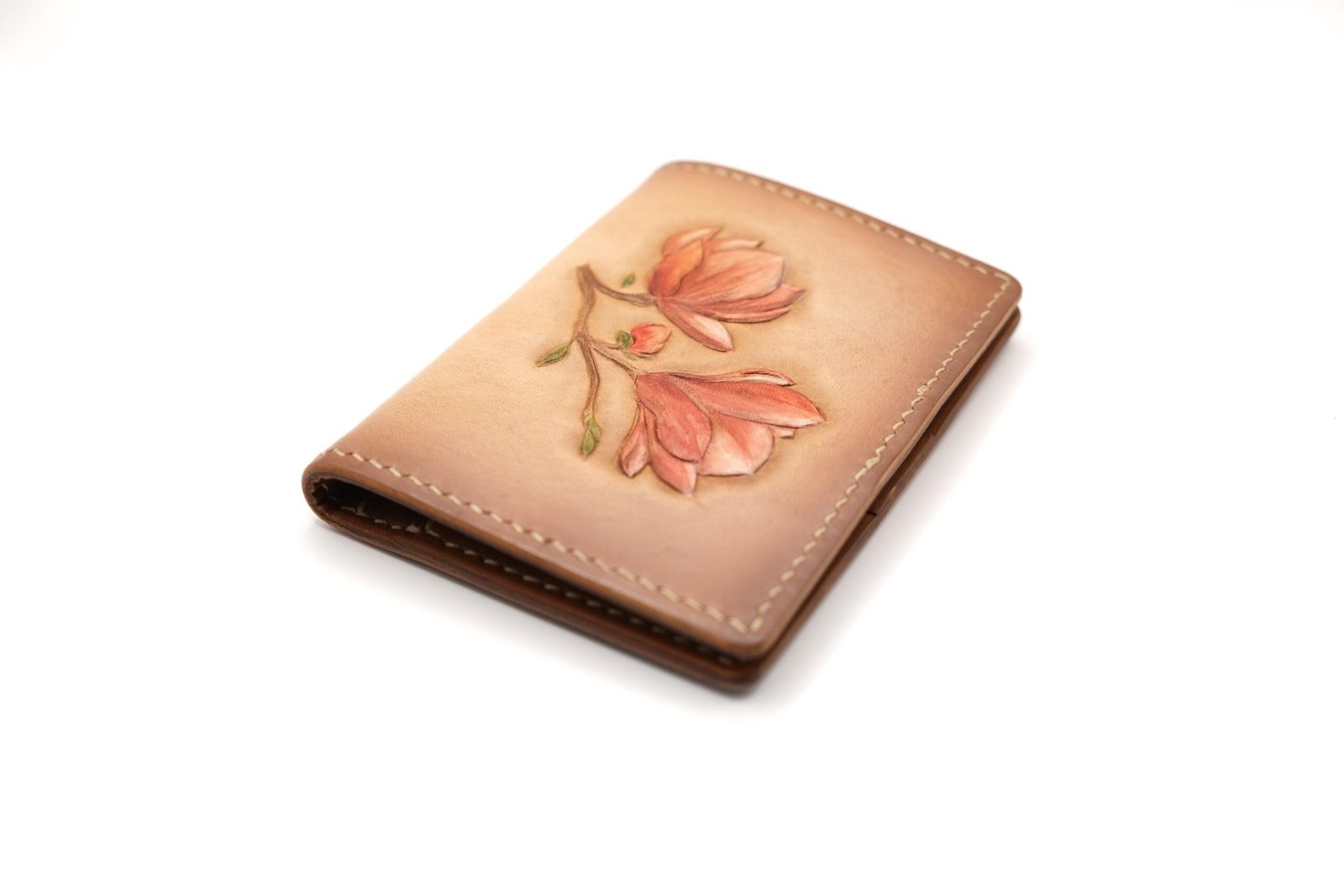 Alohaleather Hand-Carved Leather Wallet – Magnolia Blossom Mini Card Wallet - Image 5