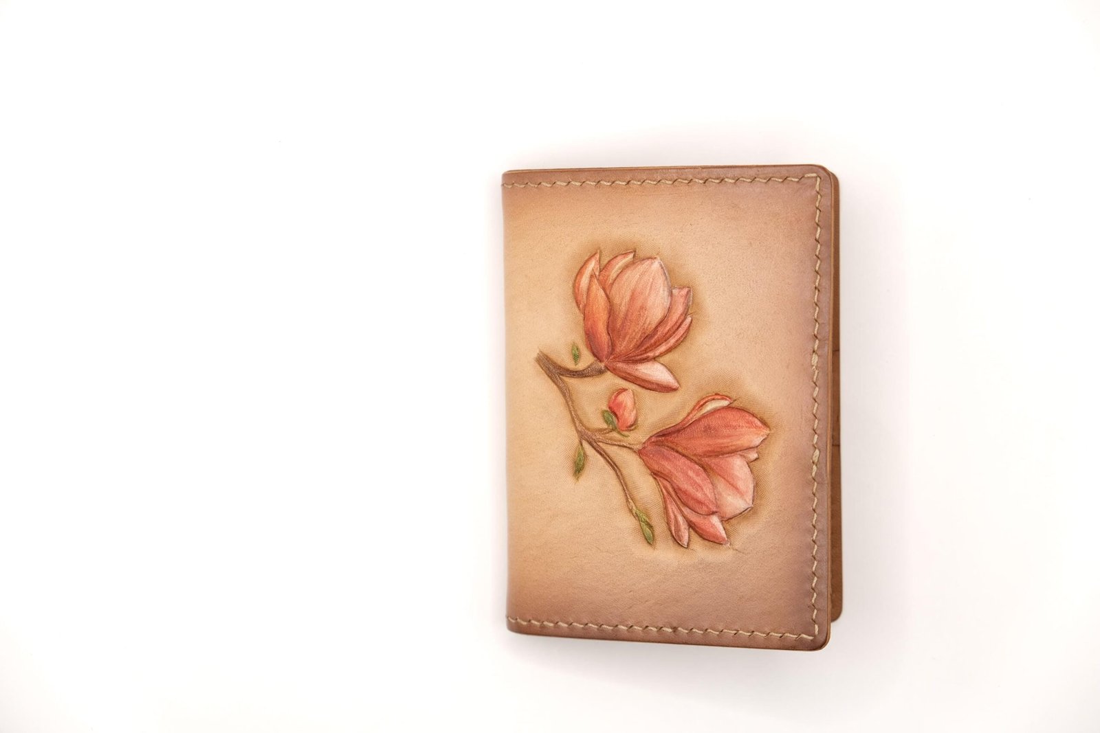 Alohaleather Hand-Carved Leather Wallet – Magnolia Blossom Mini Card Wallet - Image 4