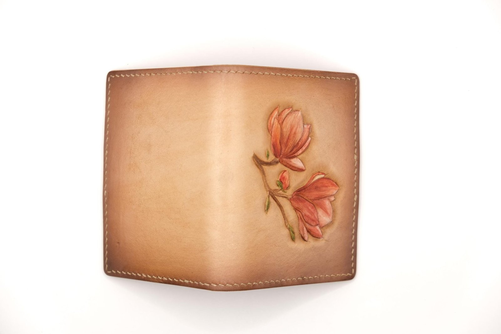 Alohaleather Hand-Carved Leather Wallet – Magnolia Blossom Mini Card Wallet - Image 3
