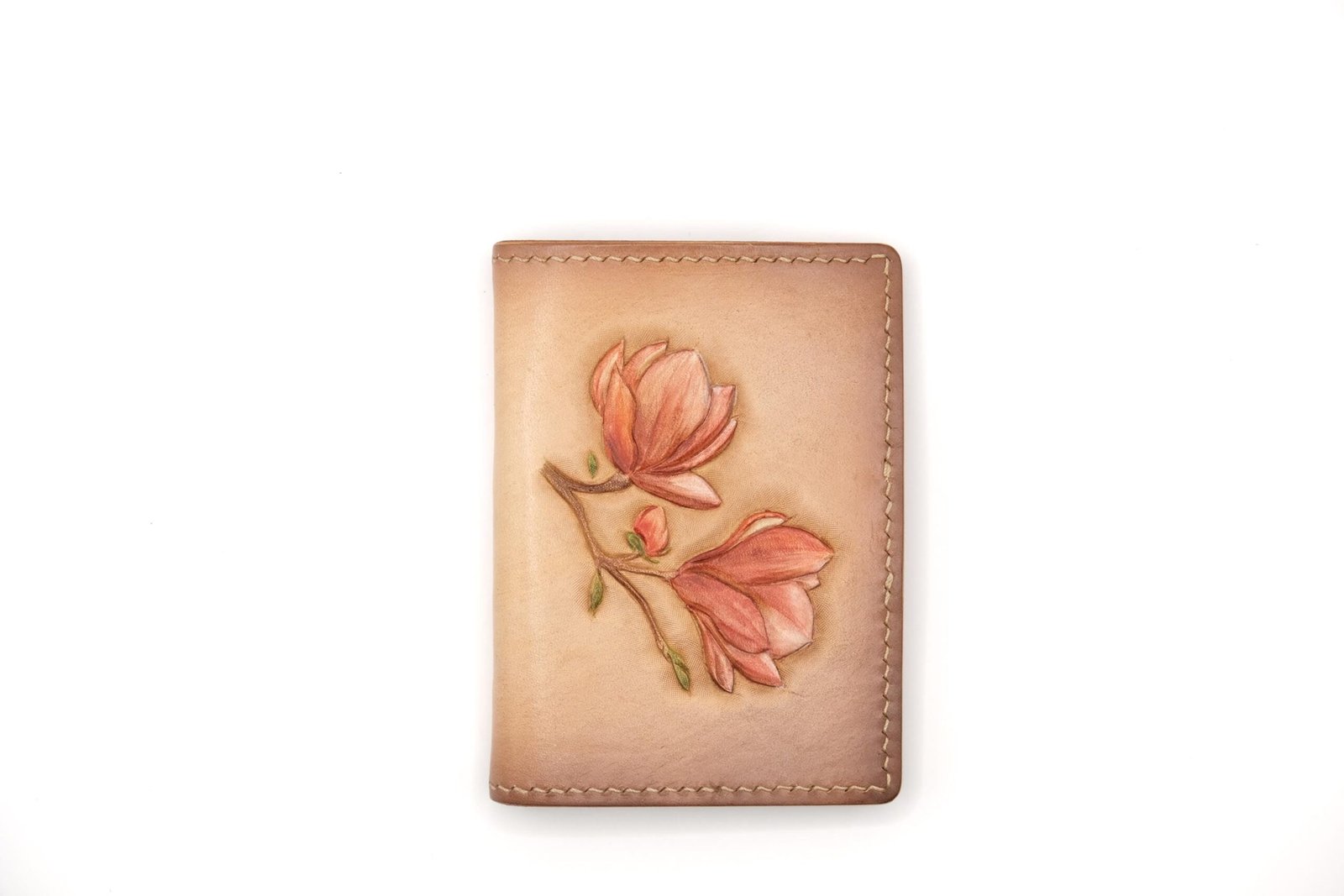 Alohaleather Hand-Carved Leather Wallet – Magnolia Blossom Mini Card Wallet
