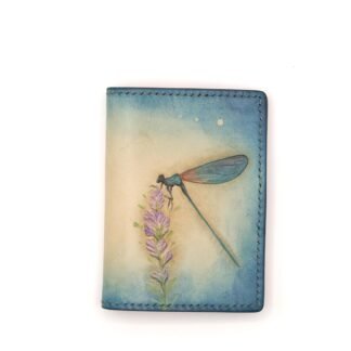 Alohaleather Hand-Carved Leather Wallet – Dragonfly Lavender Mini Card Wallet