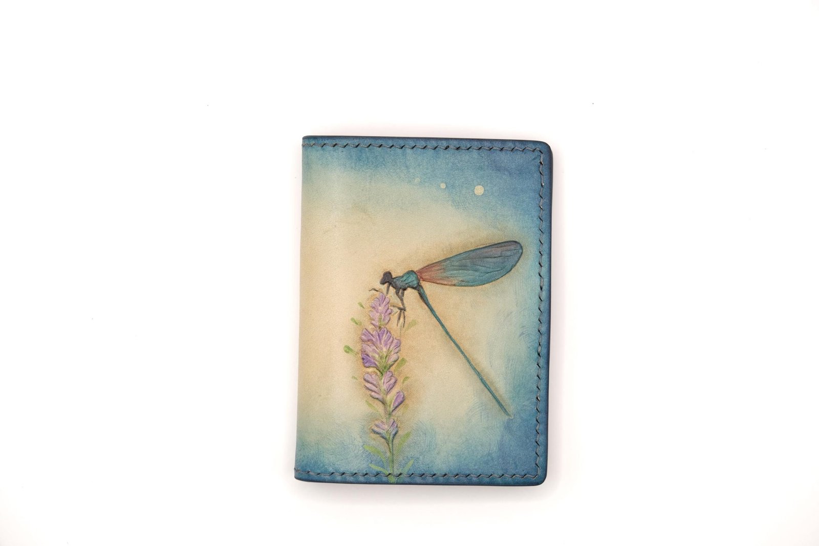 Alohaleather Hand-Carved Leather Wallet – Dragonfly Lavender Mini Card Wallet