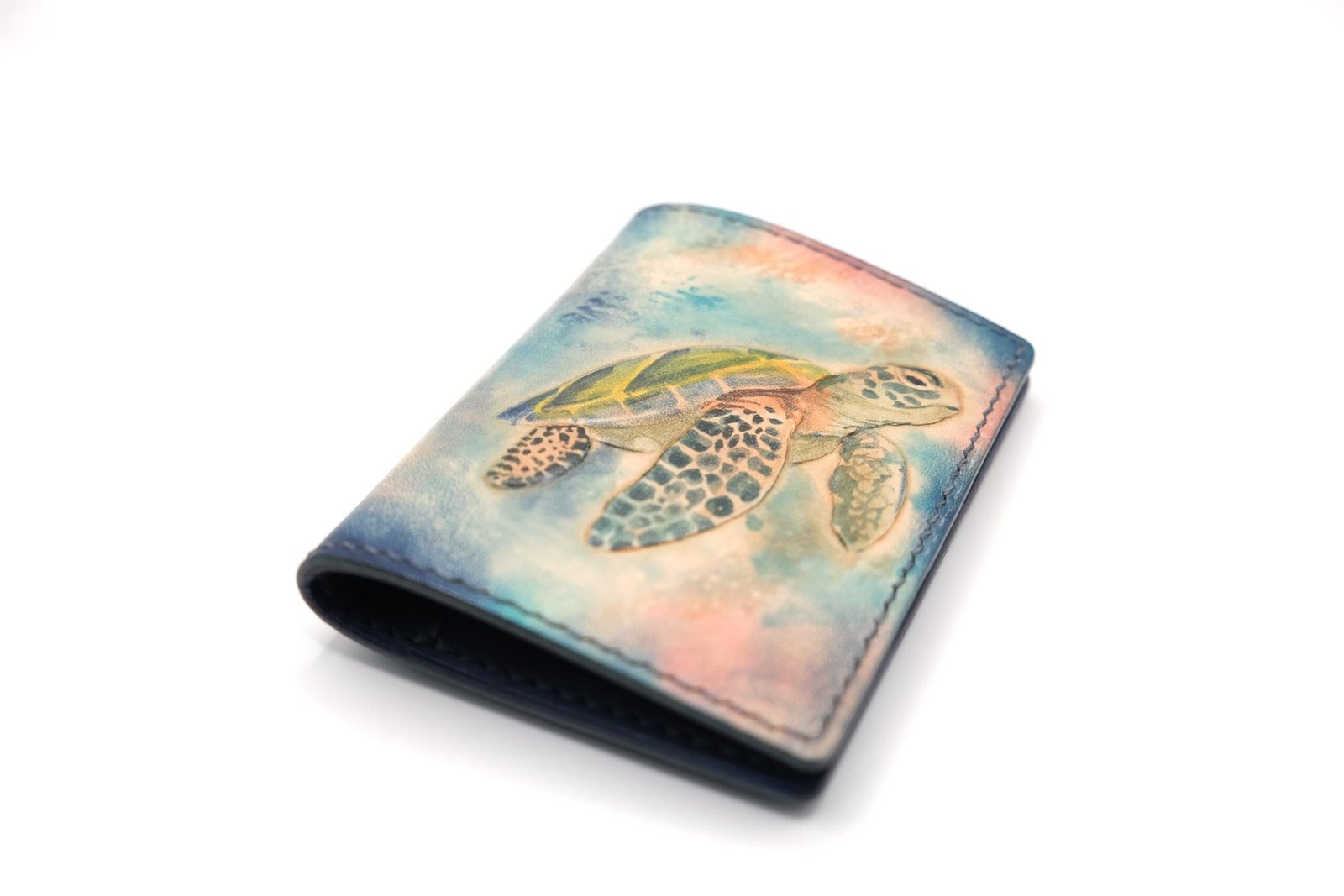 Alohaleather Hand-Carved Leather Wallet – Sea Turtle Drift Mini Card Wallet - Image 3