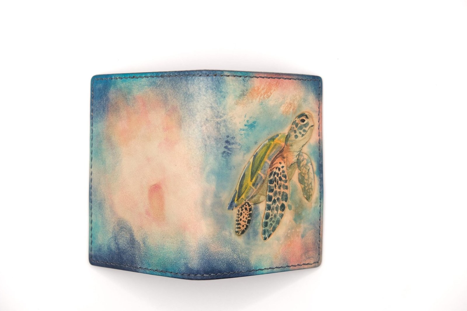 Alohaleather Hand-Carved Leather Wallet – Sea Turtle Drift Mini Card Wallet - Image 2
