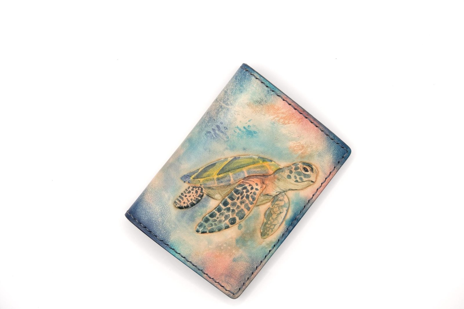 Alohaleather Hand-Carved Leather Wallet – Sea Turtle Drift Mini Card Wallet - Image 8