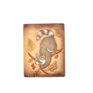 Bifold Leather Wallet with Hand-Carved Raccoon – Handmade Leather Wallet – Nature Lover Gift