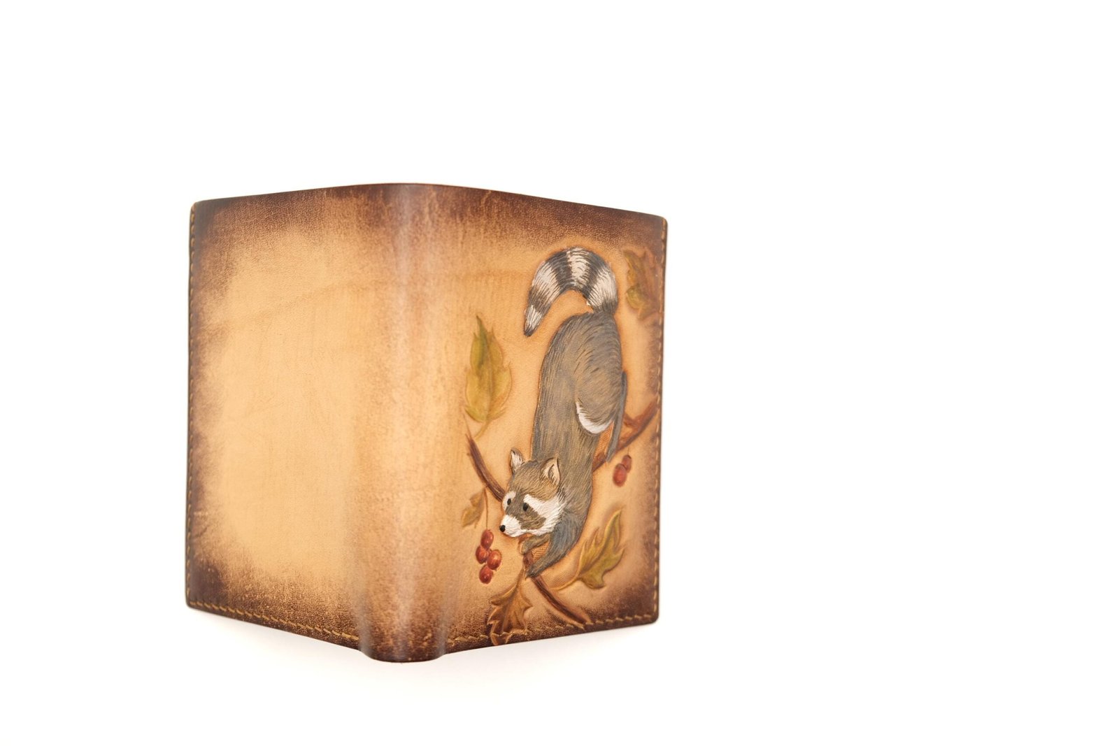 Bifold Leather Wallet with Hand-Carved Raccoon – Handmade Leather Wallet – Nature Lover Gift - Image 5