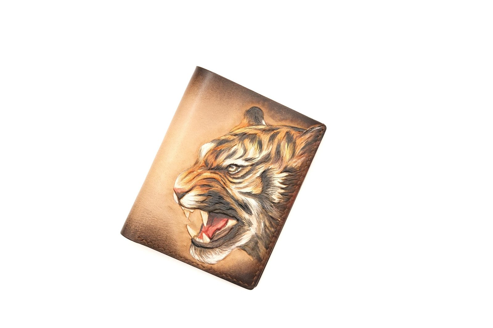 Tall Bifold Leather Wallet with Hand-Carved Roaring Tiger – Unique Gift for Men - Image 2