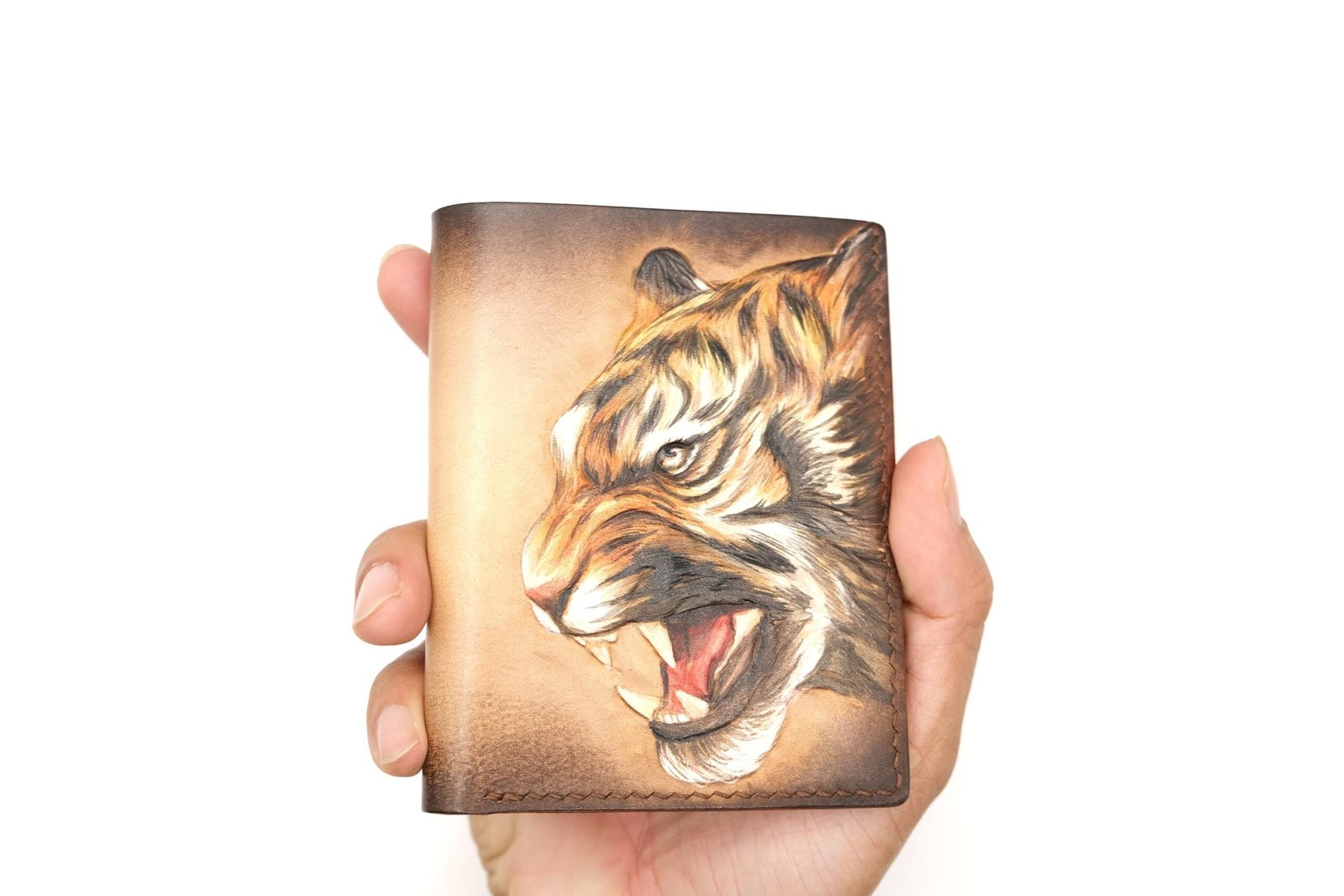 Tall Bifold Leather Wallet with Hand-Carved Roaring Tiger – Unique Gift for Men - Image 6