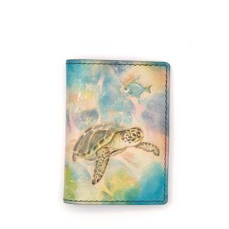 Mini Leather Wallet with Sea Turtle and Fish – Handmade Unique Gift