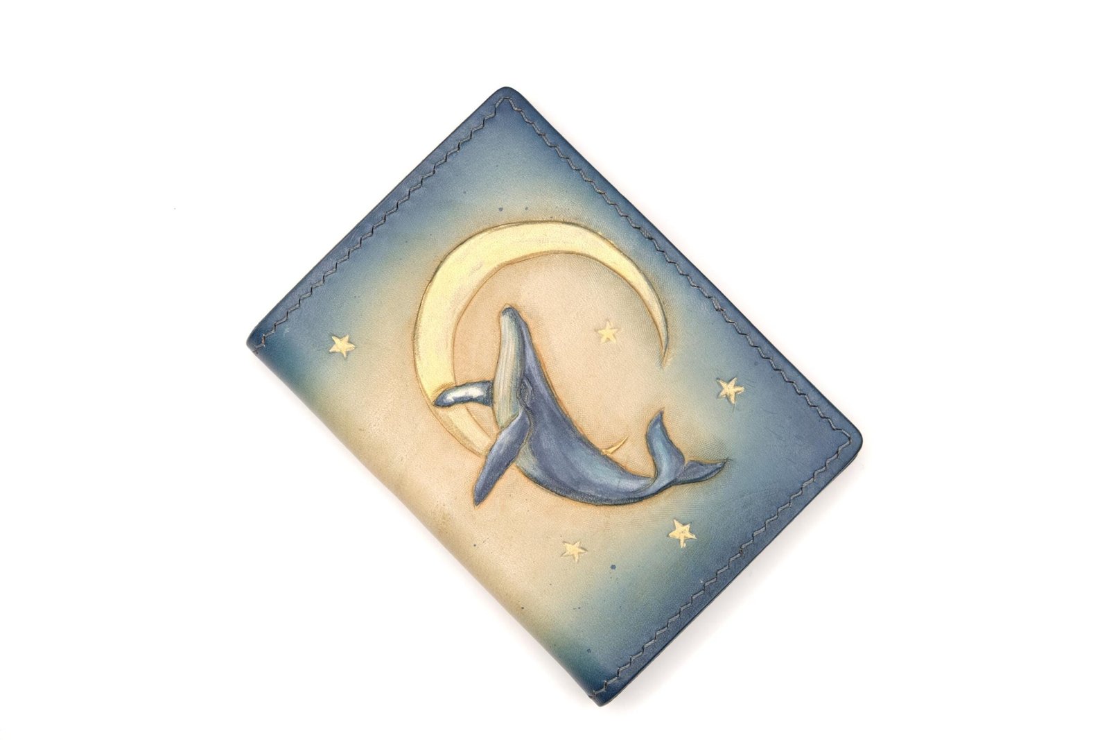 Mini Leather Wallet with Hand-Carved Whale and Moon – Handmade Unique Gift - Image 4