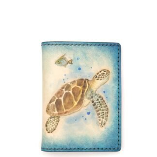 Mini Leather Wallet with Hand-Carved Sea Turtle and Fish – Handmade Gift for Ocean Lovers