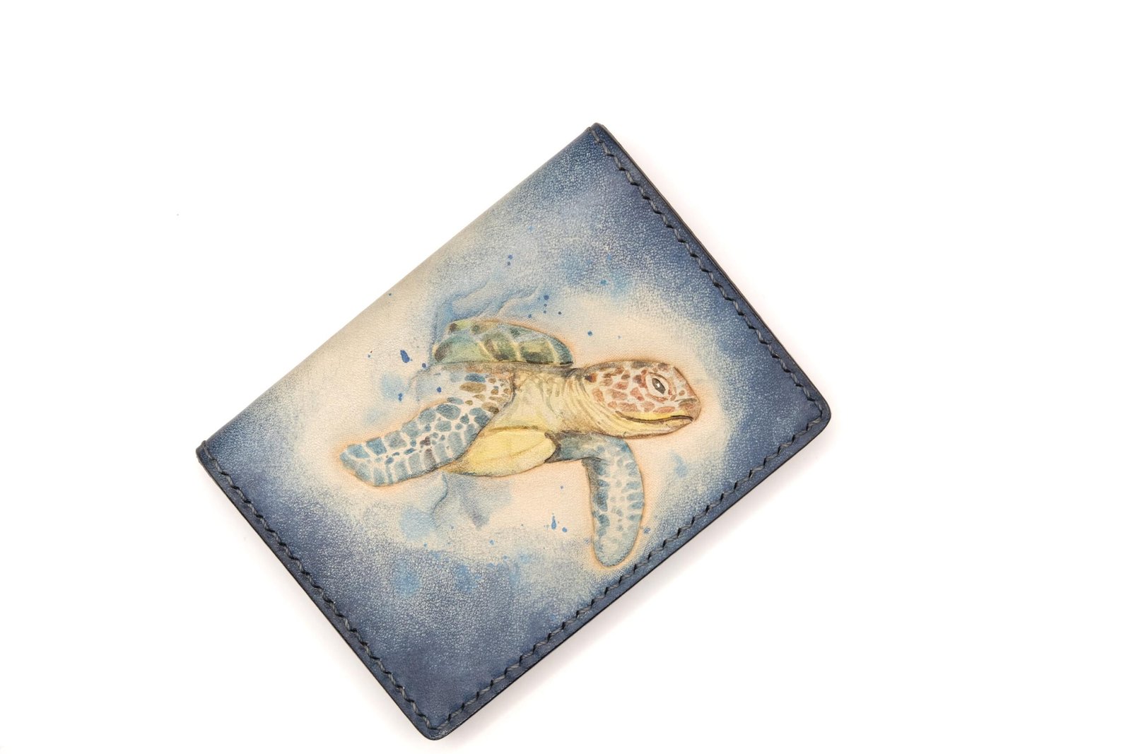Mini Leather Wallet with Hand-Carved Sea Turtle – Handmade Art - Image 3