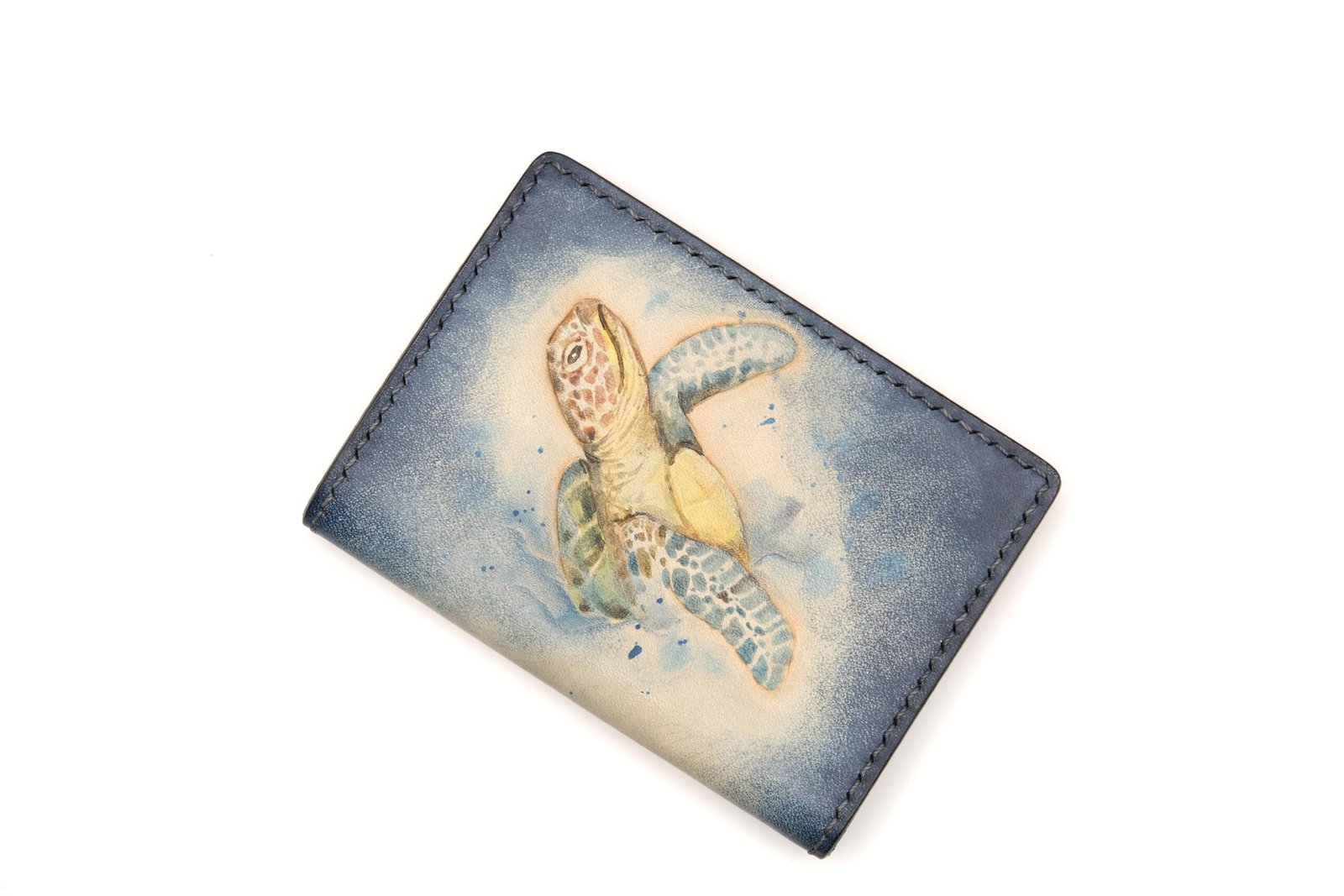 Mini Leather Wallet with Hand-Carved Sea Turtle – Handmade Art - Image 4